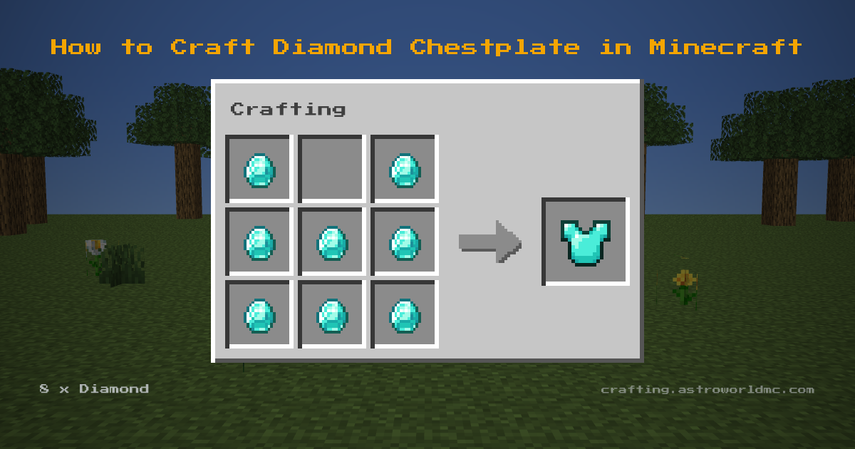 Minecraft crafting recipe for Diamond Chestplate: 8 x Diamond in a crafting table, making 1 Diamond Chestplate.