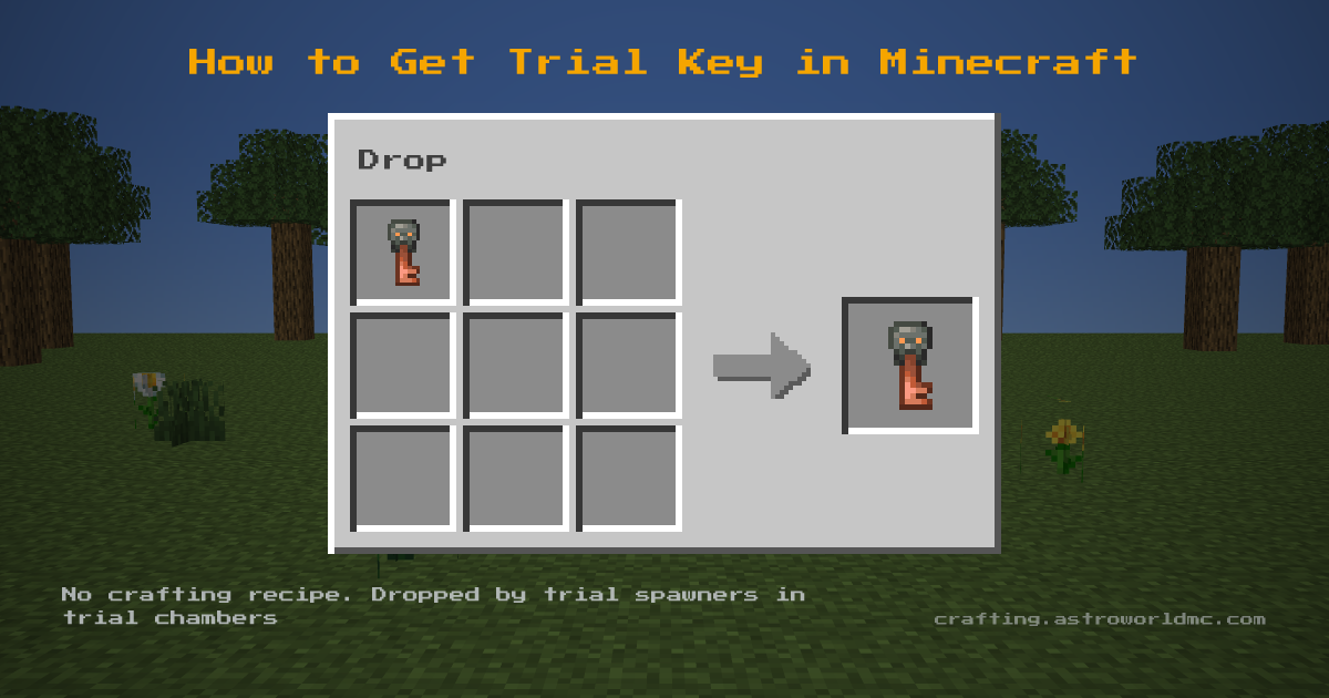 Trial Key in Minecraft. It has no crafting recipe. Dropped by trial spawners in trial chambers.