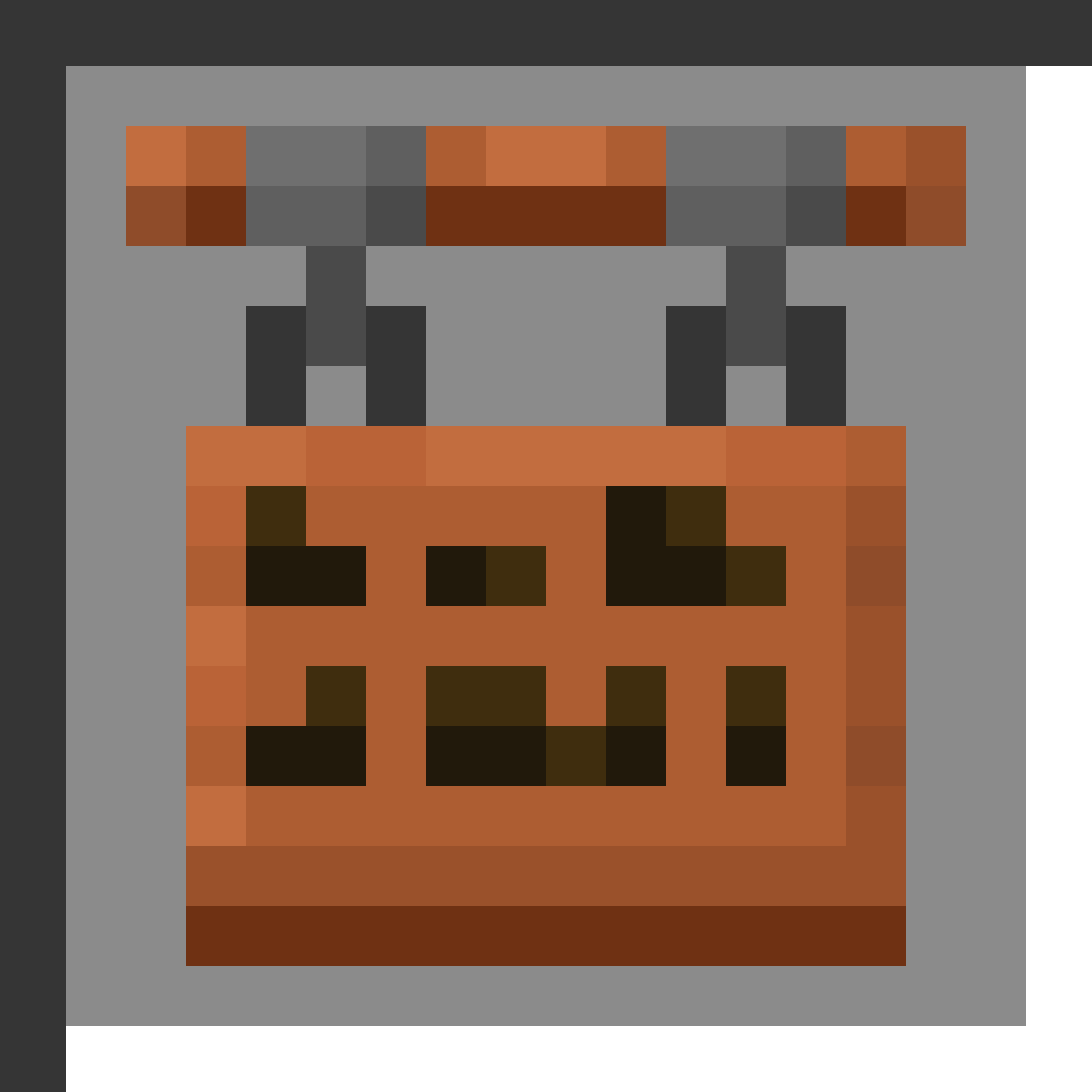 Acacia Hanging Sign in Minecraft, drawn from the game's own item texture. Displaying text while hanging. The recipe first appears in the game's files in Minecraft 1.20.