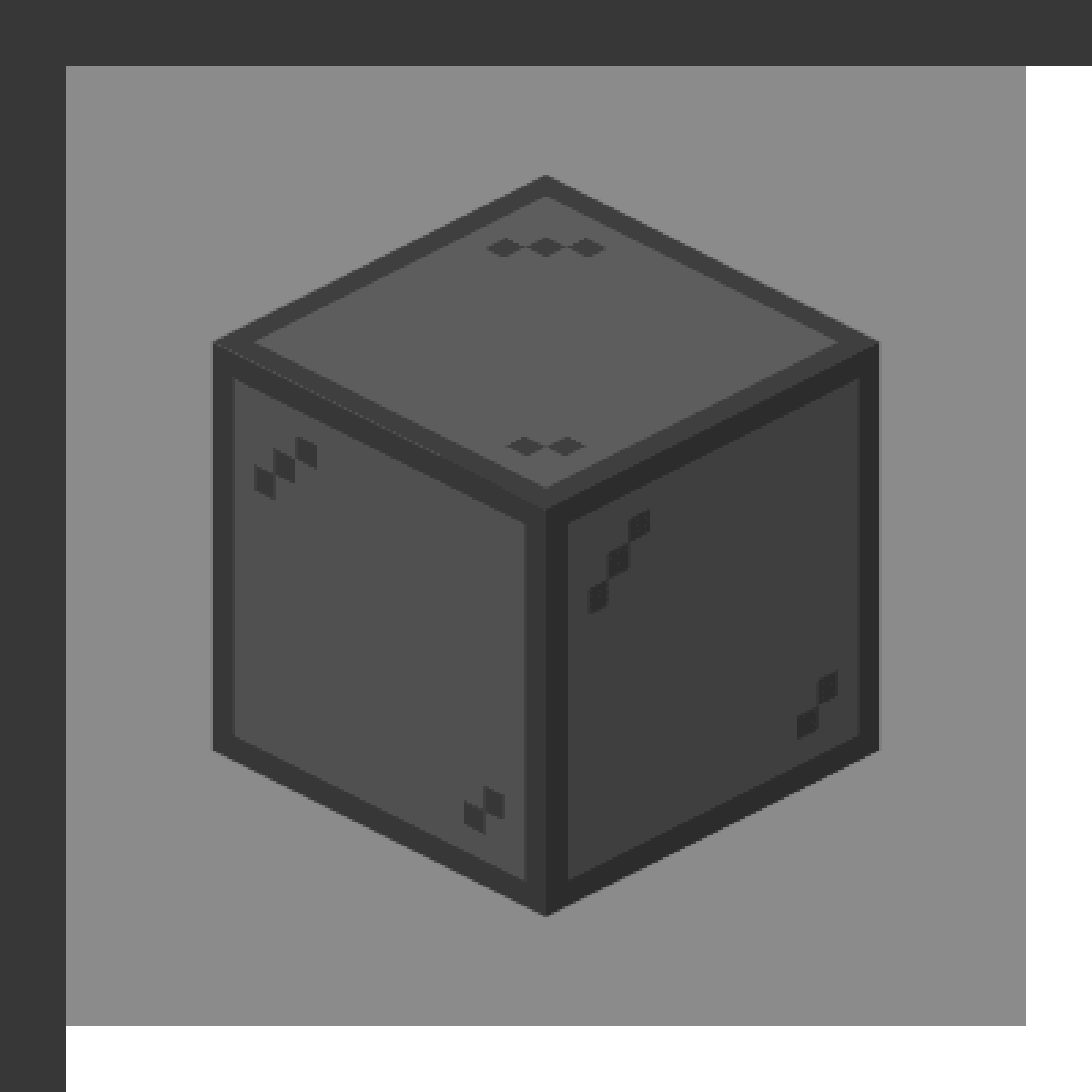 Black Stained Glass in Minecraft, drawn from the game's own block model. Colored transparent windows. Minecraft has used the name Black Stained Glass since 1.7.2.