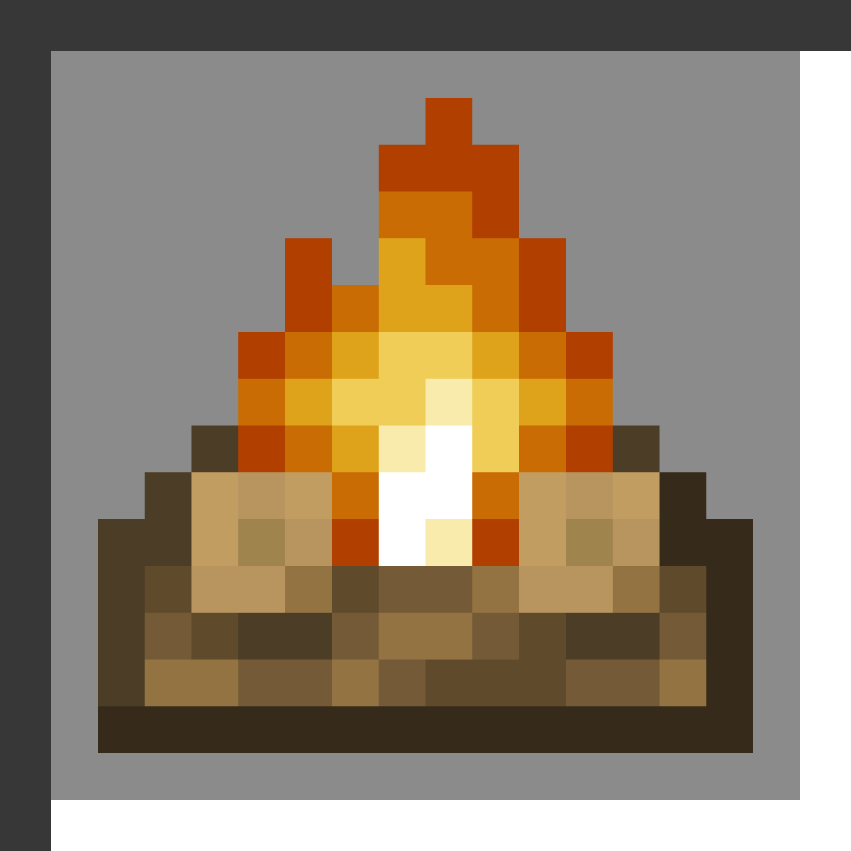 Campfire in Minecraft, drawn from the game's own item texture. Cooking food (up to 4 items at once). The recipe first appears in the game's files in Minecraft 1.14.
