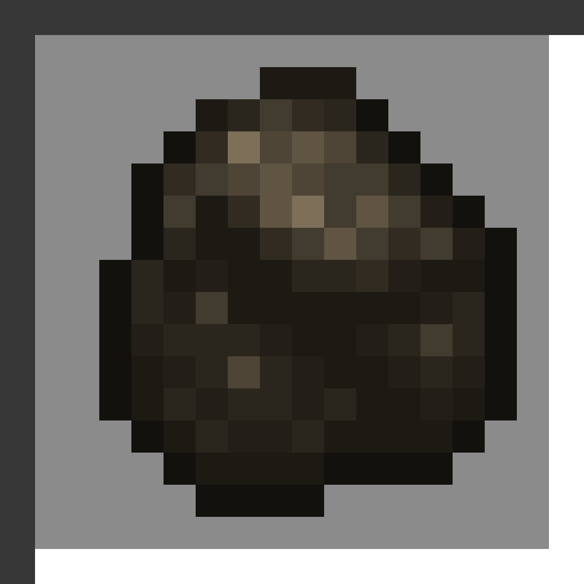 Charcoal in Minecraft, drawn from the game's own item texture. Fuel source. Minecraft has used the name Charcoal since Beta 1.2.