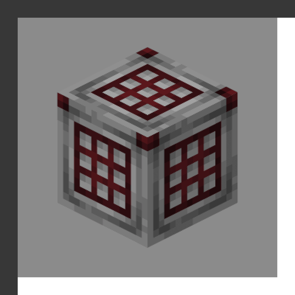 Crafter in Minecraft, drawn from the game's own block model. Automatic crafting when powered by redstone. The recipe first appears in the game's files in Minecraft 1.21.