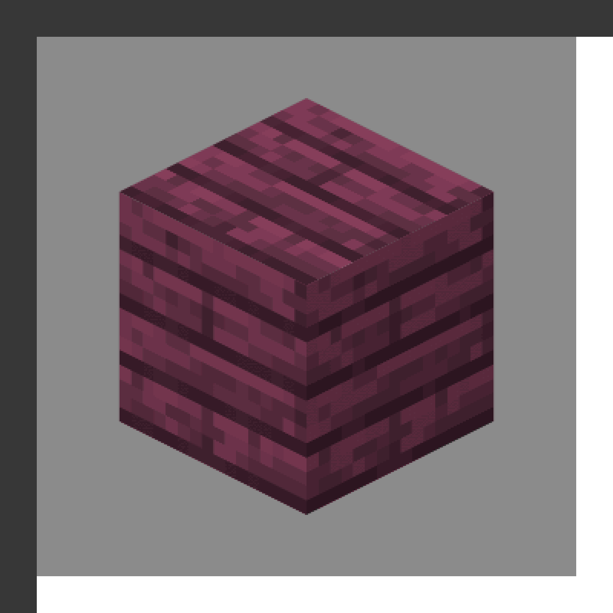 Crimson Planks in Minecraft, drawn from the game's own block model. Building material. The recipe first appears in the game's files in Minecraft 1.16.