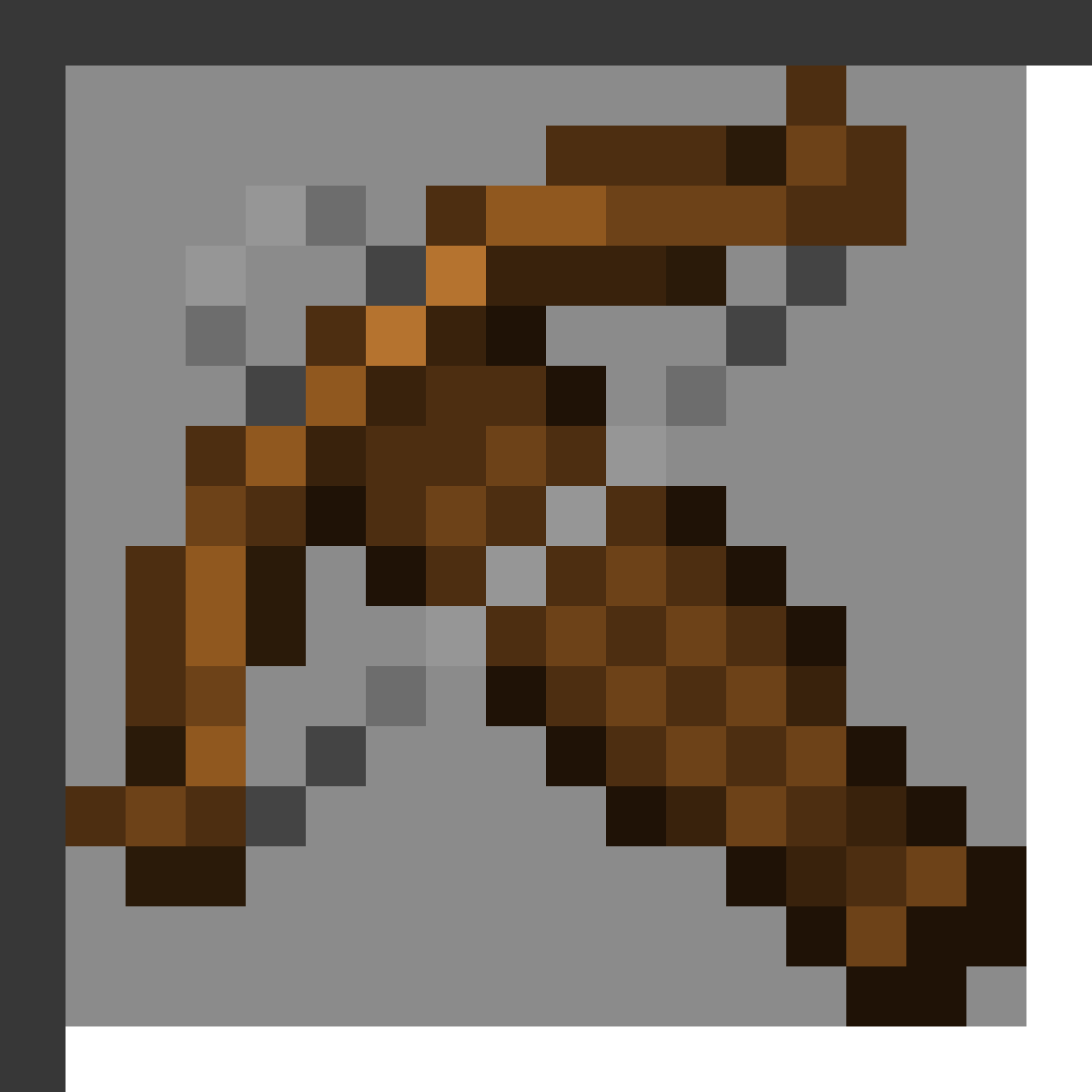 Crossbow in Minecraft, drawn from the game's own item texture. Ranged combat with higher damage than bow. The recipe first appears in the game's files in Minecraft 1.14.