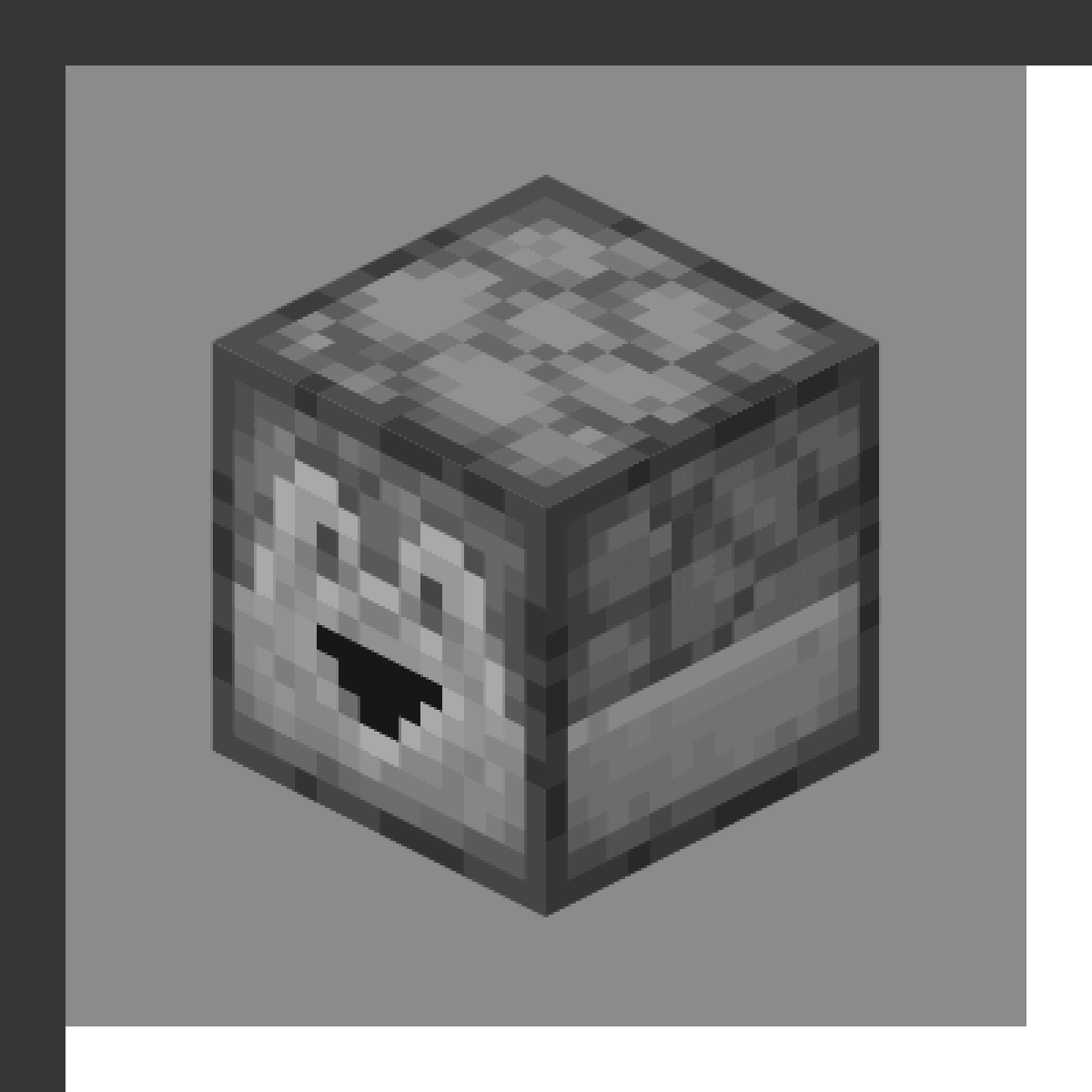 Dropper in Minecraft, drawn from the game's own block model. Dropping or pushing items when powered. Minecraft has used the name Dropper since 1.5.1.
