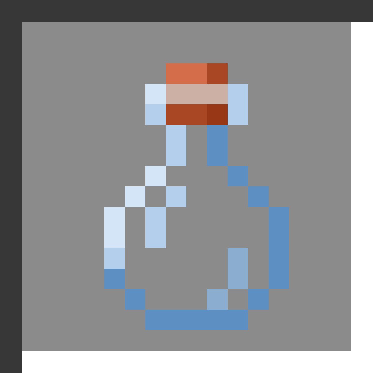 Glass Bottle in Minecraft, drawn from the game's own item texture. Collecting water for brewing. Minecraft has used the name Glass Bottle since 1.0.