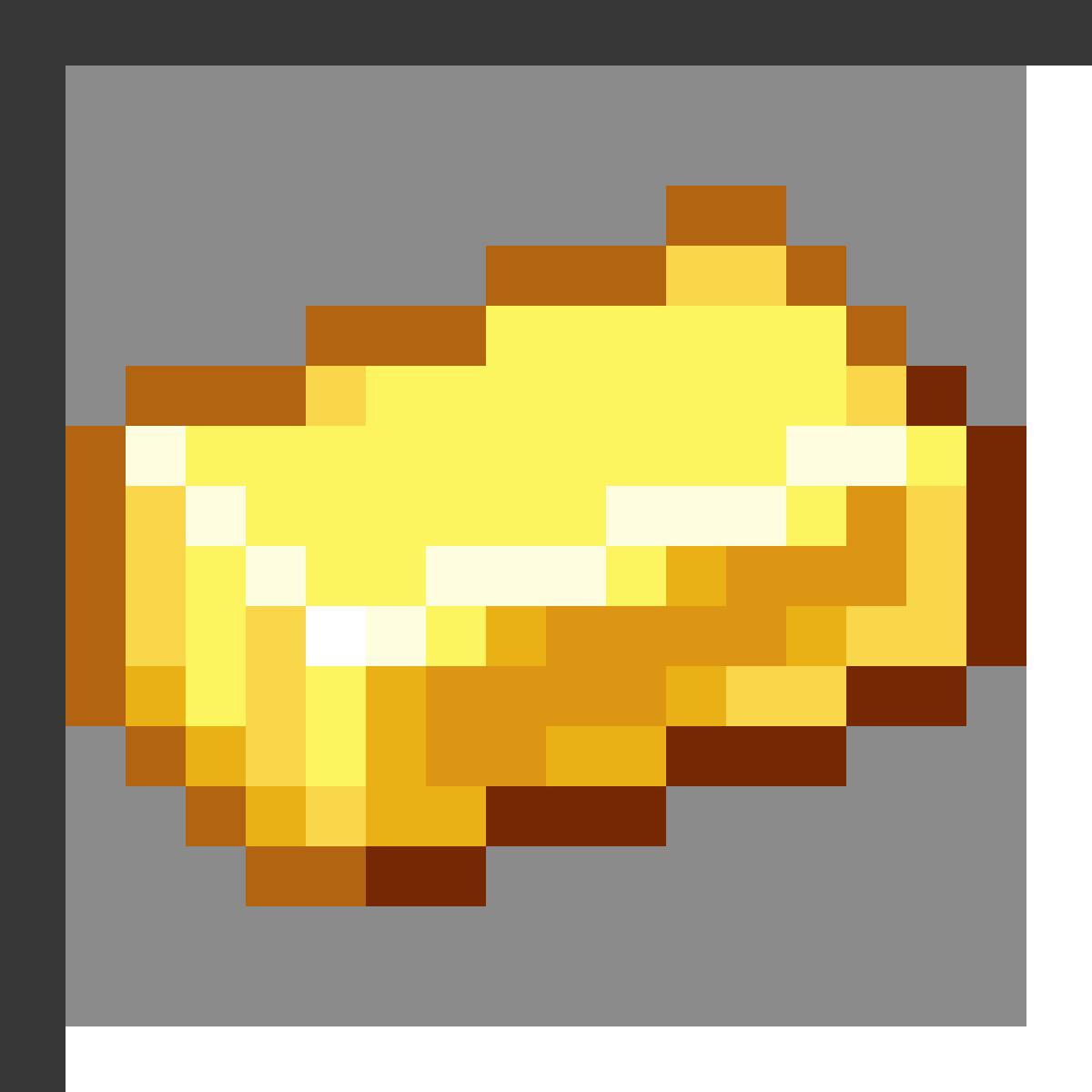 Gold Ingot in Minecraft, drawn from the game's own item texture. Crafting golden tools, armor, golden apples and powered rails.