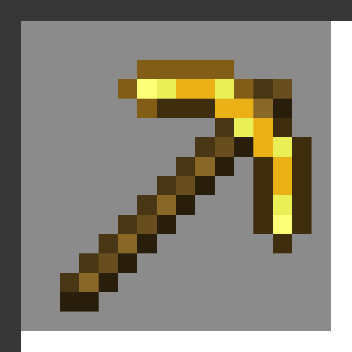 Golden Pickaxe in Minecraft, drawn from the game's own item texture. Fastest mining speed but low durability.