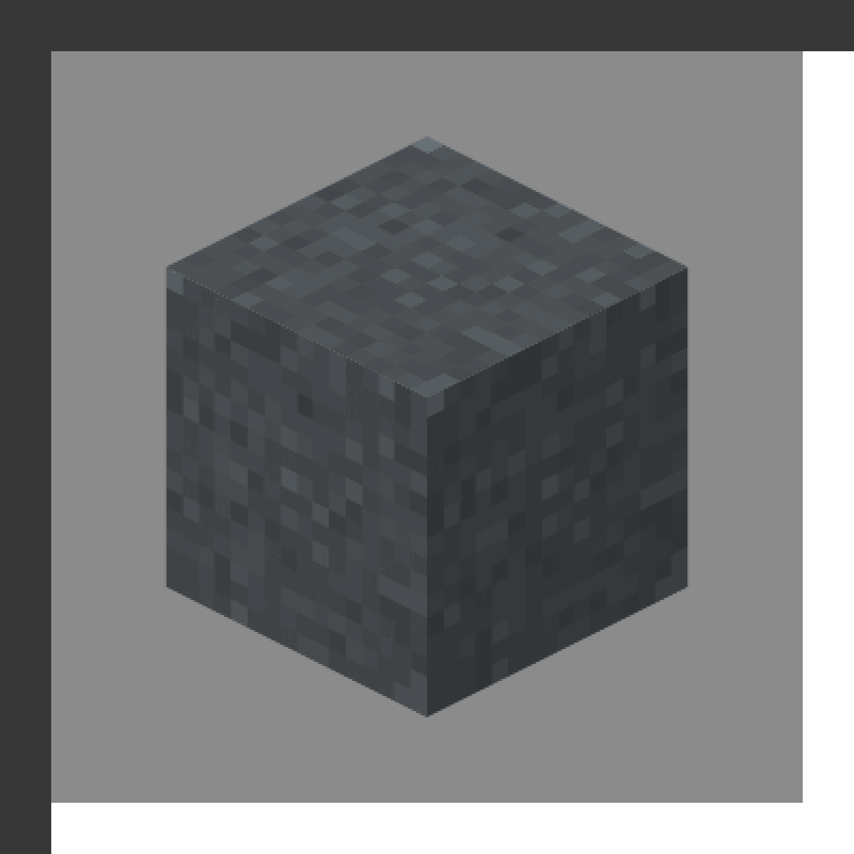 Gray Concrete Powder in Minecraft, drawn from the game's own block model. Gravity-affected block. Minecraft has used the name Gray Concrete Powder since 1.12.