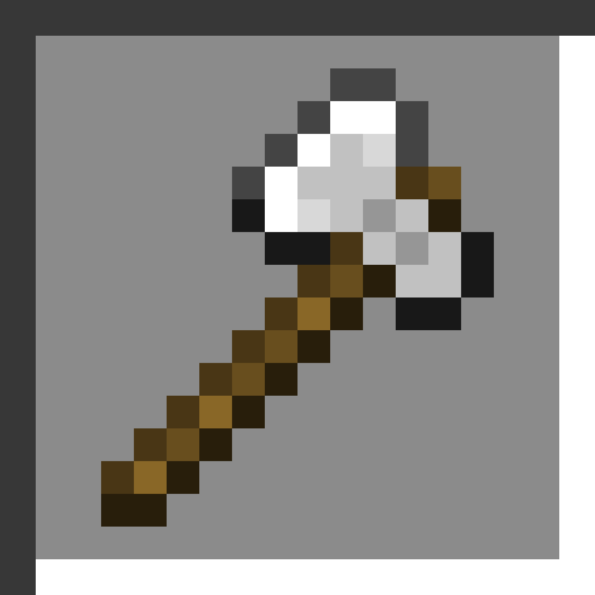 Iron Axe in Minecraft, drawn from the game's own item texture. Efficient wood chopping.