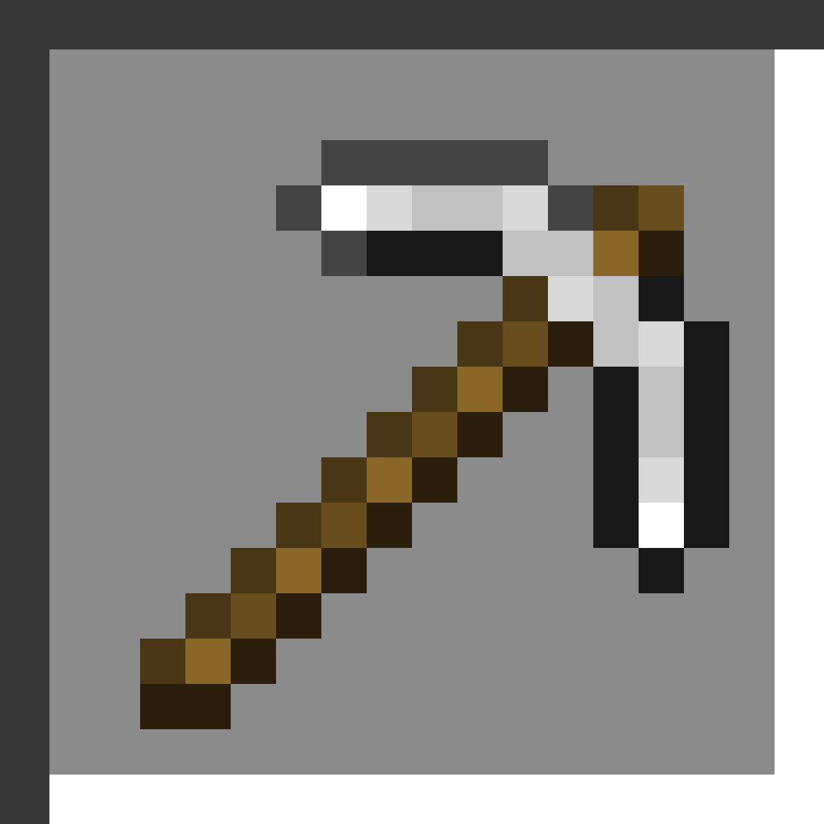 Iron Pickaxe in Minecraft, drawn from the game's own item texture. Mining gold ore, diamond ore, redstone ore and emerald ore.