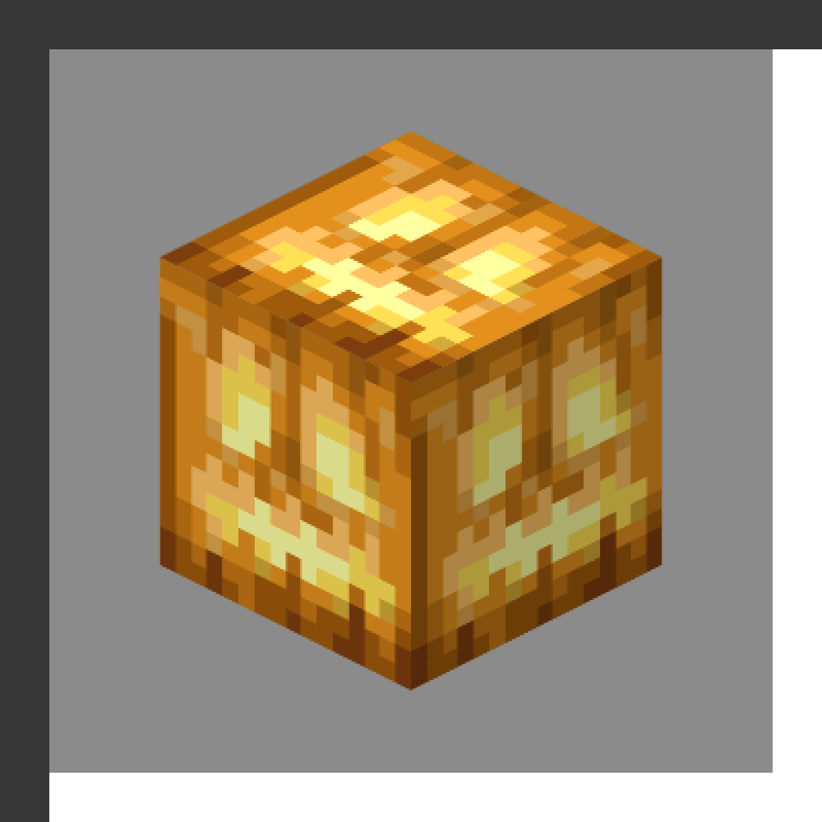 Jack o'Lantern in Minecraft, drawn from the game's own block model. Light source with level 15. Minecraft has used the name Jack o'Lantern since 1.6.1.
