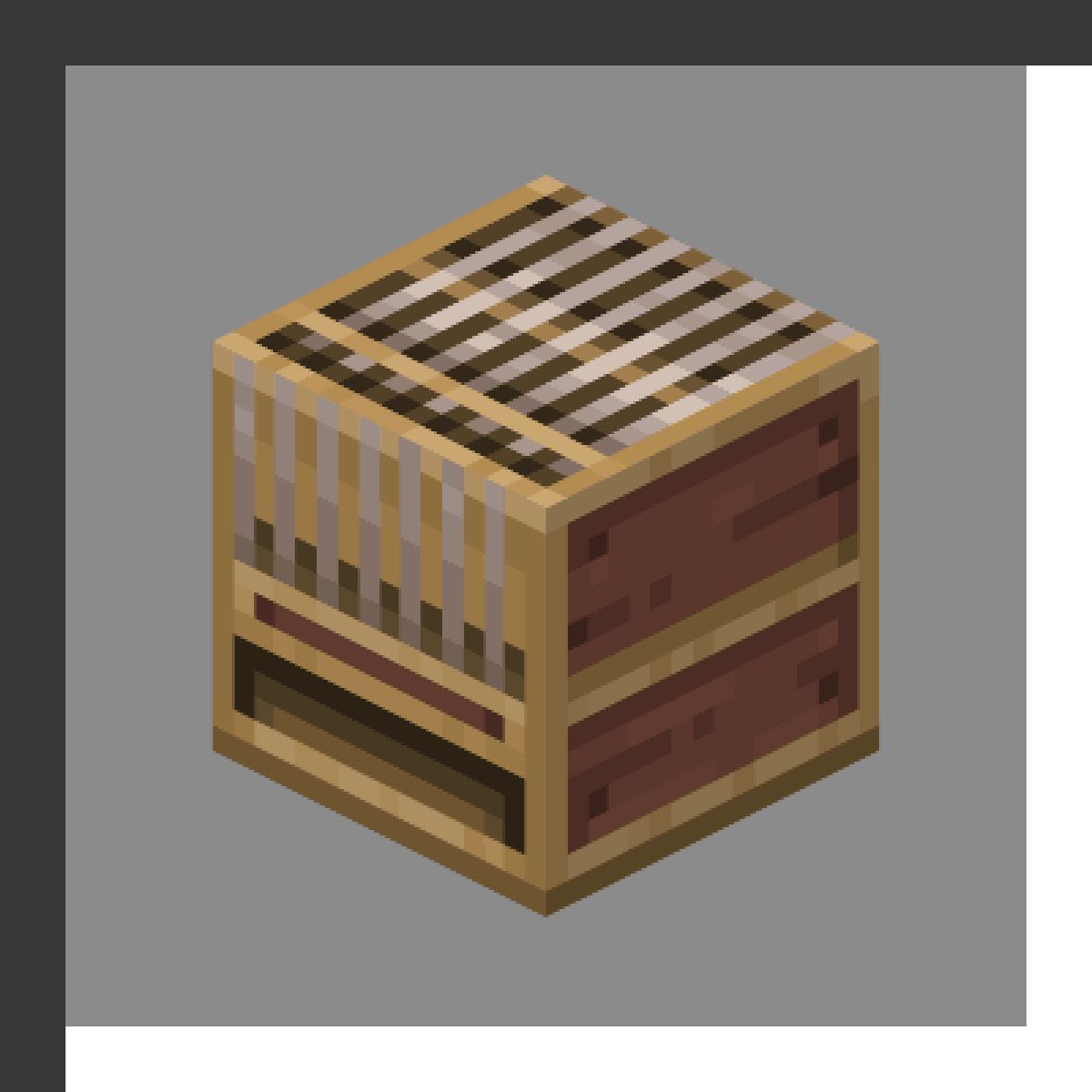 Loom in Minecraft, drawn from the game's own block model. Applying patterns to banners. The recipe first appears in the game's files in Minecraft 1.14.