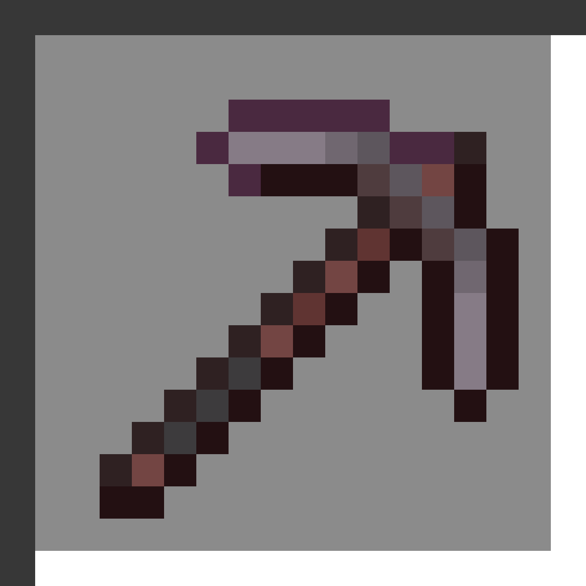Netherite Pickaxe in Minecraft, drawn from the game's own item texture. Mining all blocks. Minecraft has used the name Netherite Pickaxe since 1.16.