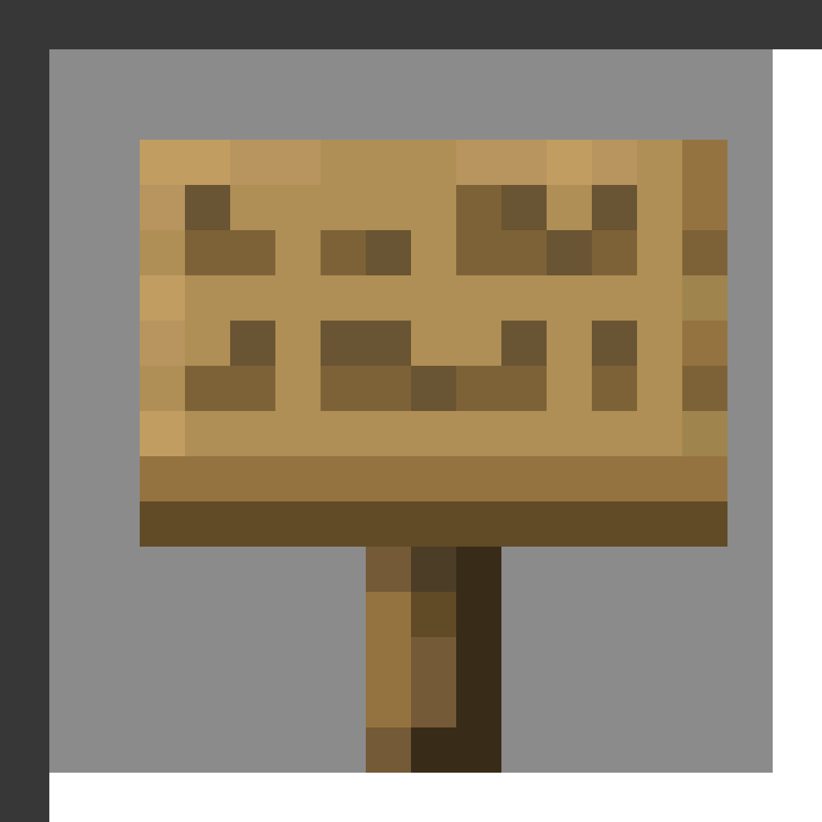 Oak Sign in Minecraft, drawn from the game's own item texture. Displaying text (up to 4 lines). The recipe first appears in the game's files in Minecraft 1.14.