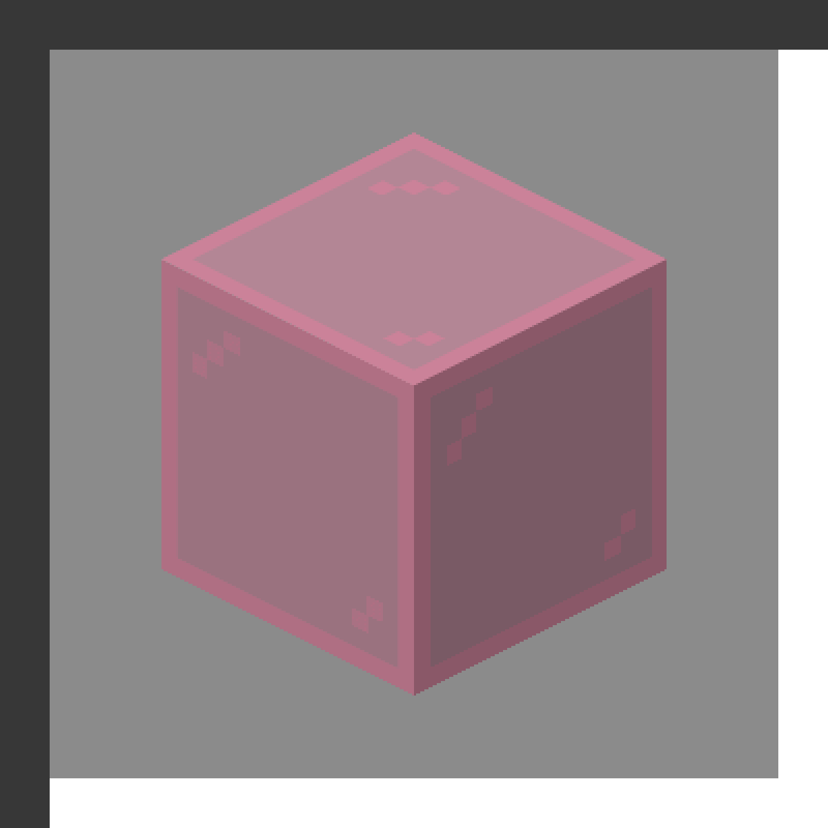 Pink Stained Glass in Minecraft, drawn from the game's own block model. Colored transparent windows. Minecraft has used the name Pink Stained Glass since 1.7.2.
