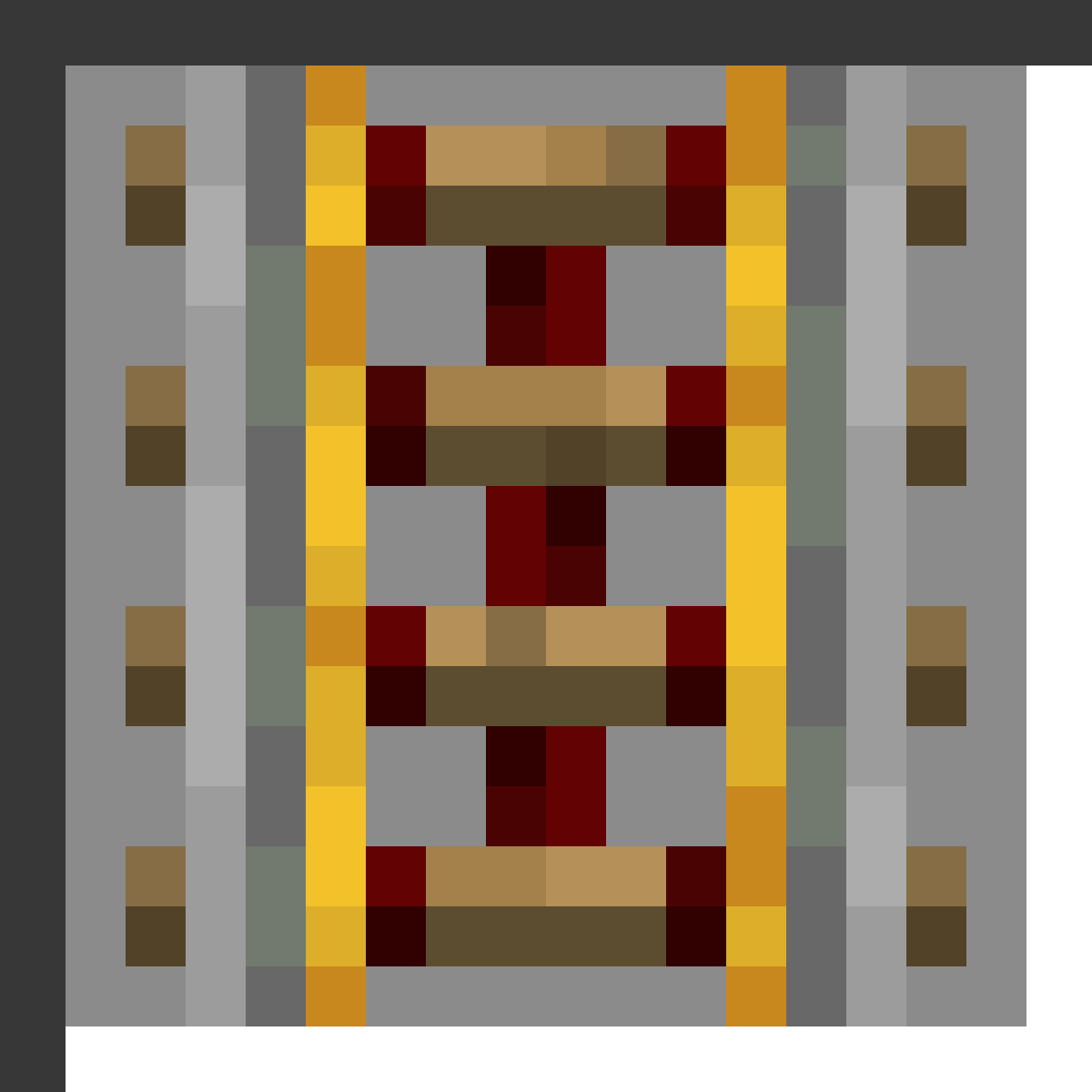 Powered Rail in Minecraft, drawn from the game's own item texture. Accelerating minecarts when powered. Minecraft has used the name Powered Rail since Beta 1.5.