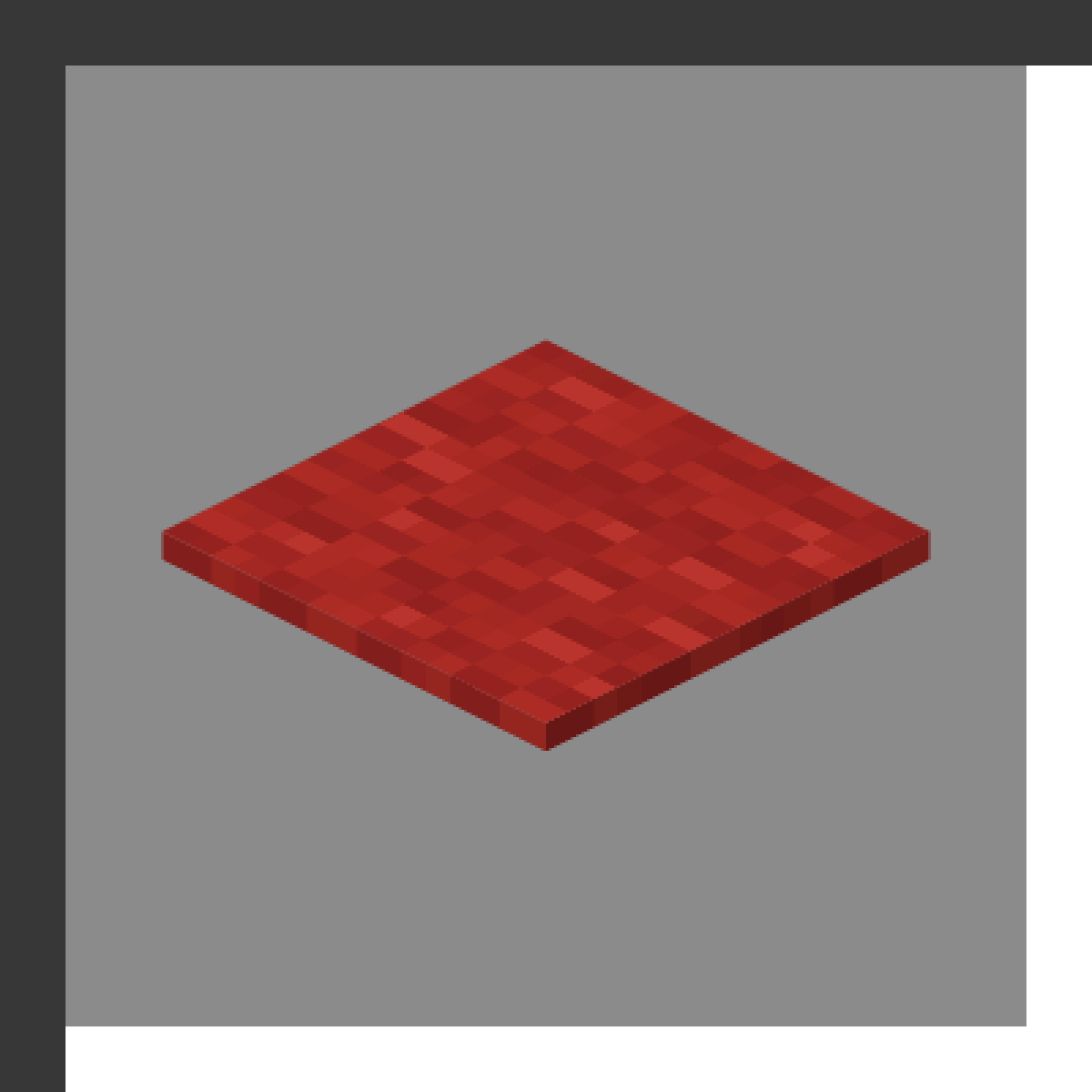 Red Carpet in Minecraft, drawn from the game's own block model. Floor decoration. Minecraft has used the name Red Carpet since 1.6.1.