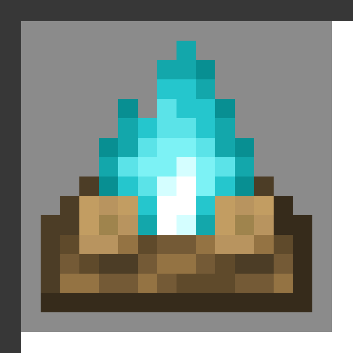 Soul Campfire in Minecraft, drawn from the game's own item texture. Blue flame campfire. The recipe first appears in the game's files in Minecraft 1.16.