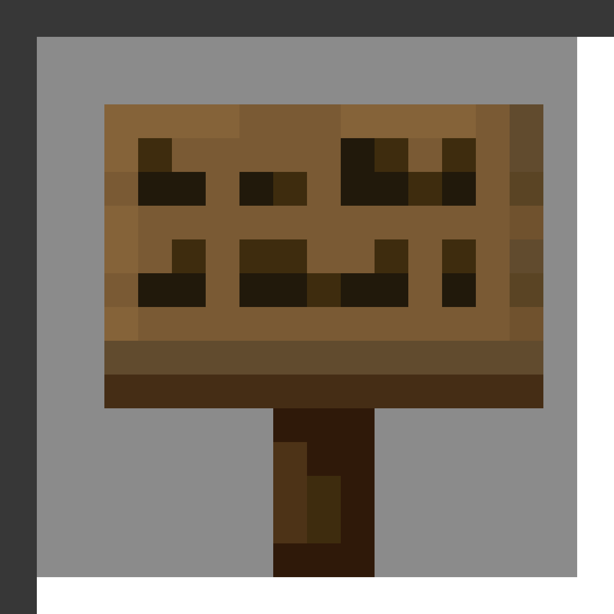 Spruce Sign in Minecraft, drawn from the game's own item texture. Displaying text (up to 4 lines). The recipe first appears in the game's files in Minecraft 1.14.