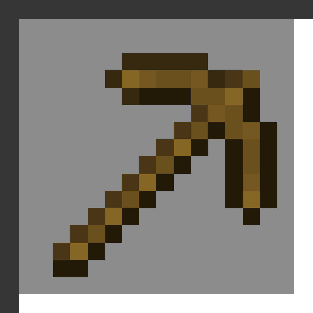 Wooden Pickaxe in Minecraft, drawn from the game's own item texture. Mining stone and coal ore.