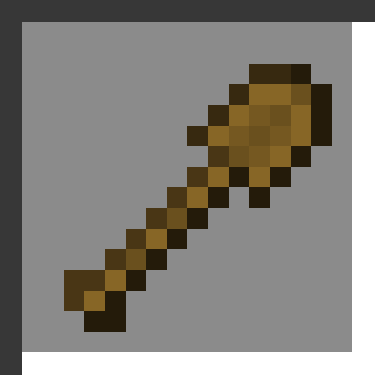 Wooden Shovel in Minecraft, drawn from the game's own item texture. Digging dirt, sand, gravel and snow.