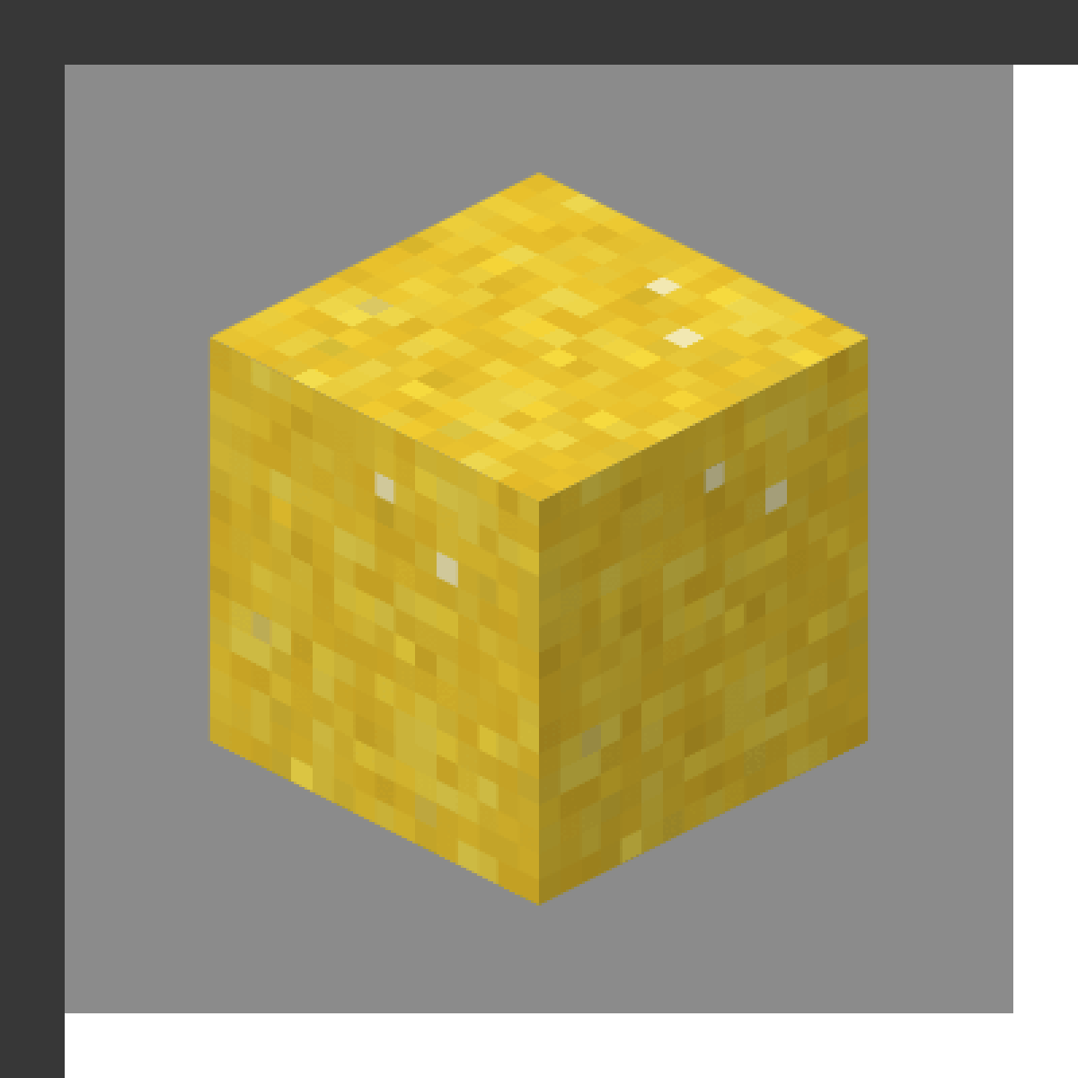 Yellow Concrete Powder in Minecraft, drawn from the game's own block model. Gravity-affected block. Minecraft has used the name Yellow Concrete Powder since 1.12.